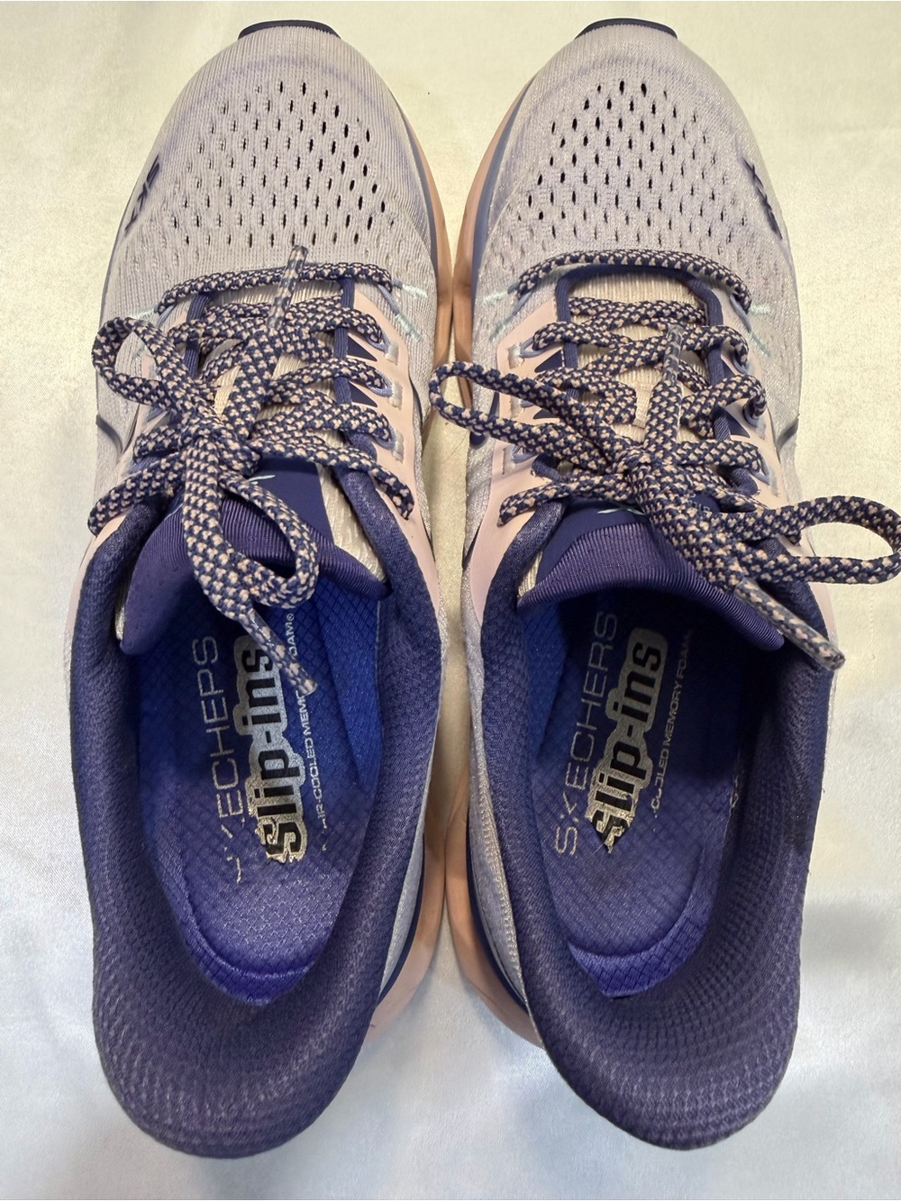 Skechers Women's Purple and Pink Athletic Sneakers with Patterned Laces